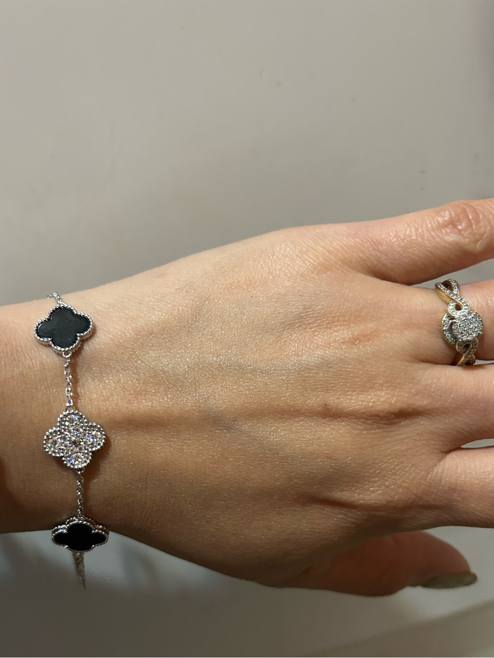 925 Sterling Silver Clover bracelet white moissanite diamonds